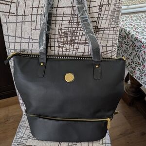 Joy Mangano Women's Black Tote Bag with Gold Hardware